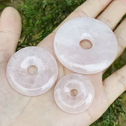 30mm 40mm 50mm Natural Donut Round Rose Crystal Quartz Gem Stone Beads 1 Pcs,For DIY Pandant Jewelry Making Accessories
