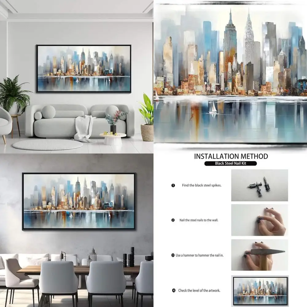 

Dunhuang Art: Skyline NYC, Современное настенное искусство Manhattan, городской пейзаж в рамке 20x40 для дома