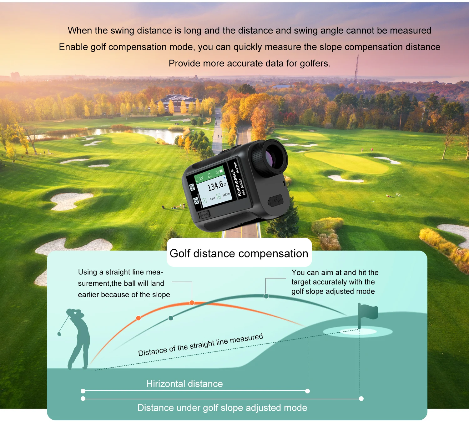 Kaemeasu 600M-1500M Laser Rangefinder Touch color Screen Golf Rangefinder Flagpole vibration with slope Switch voice broadcast