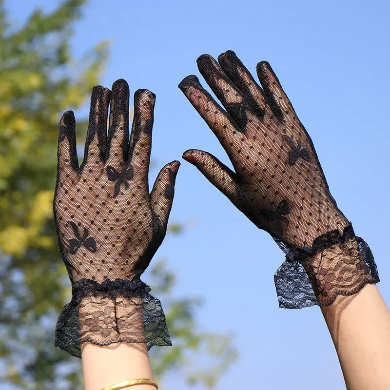 Women Short Lace Hollow-Out Fingerless Gloves Sun Protection Sleeves Mesh Thin Cycling Sexy Mittens Half Finger Handschoenen