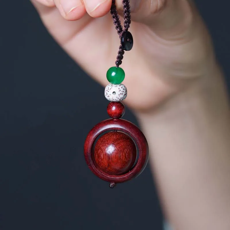 Hand-woven Car Key Charms Rosewood Key Keychain Ebony Glow-in-the-Dark Stone Wooden Pendant Phone Chain Fortune Backpack
