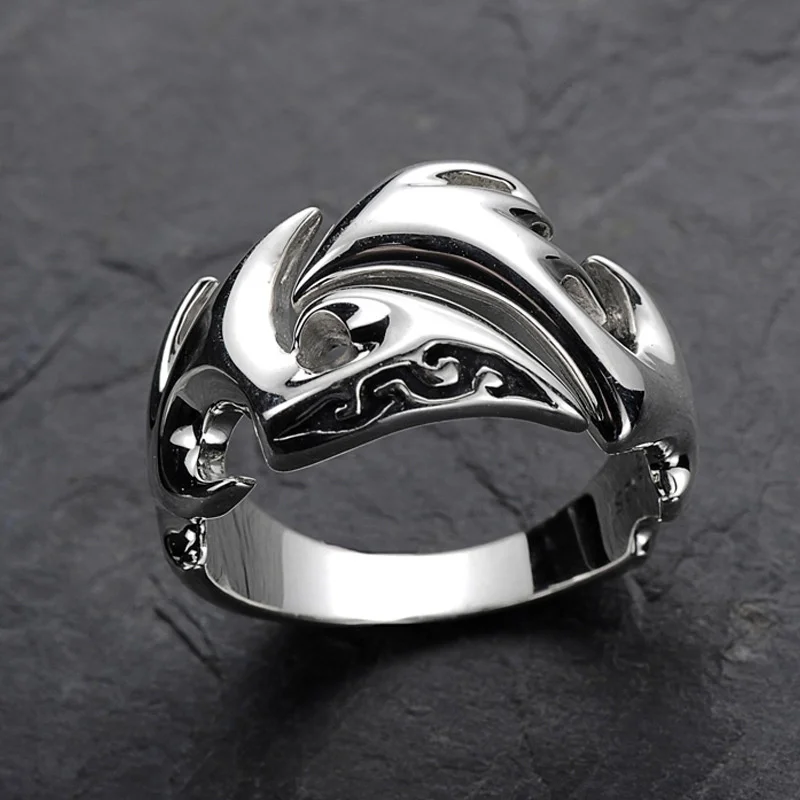 Vintage 925 Silver Ring Men's Fashion Hip Hop Personality Flame Dragon Claw Ring Male Index Finger Thumb Accessories Adjustable