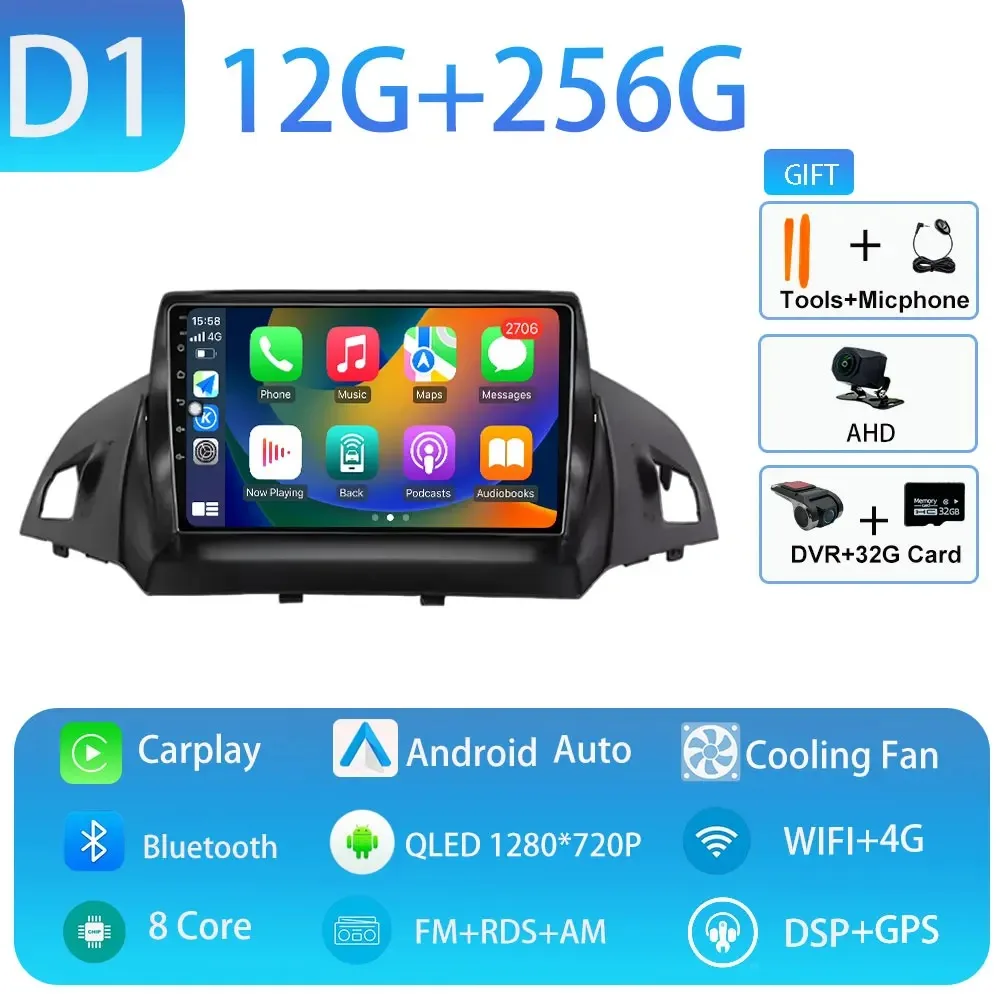 Autoradio voor Ford C-MAX Kuga 2 Escape 3 2012-2019 Carplay Autoradio Android 15 Auto GPS Auto Multimedia touchscreen 4G WIFI