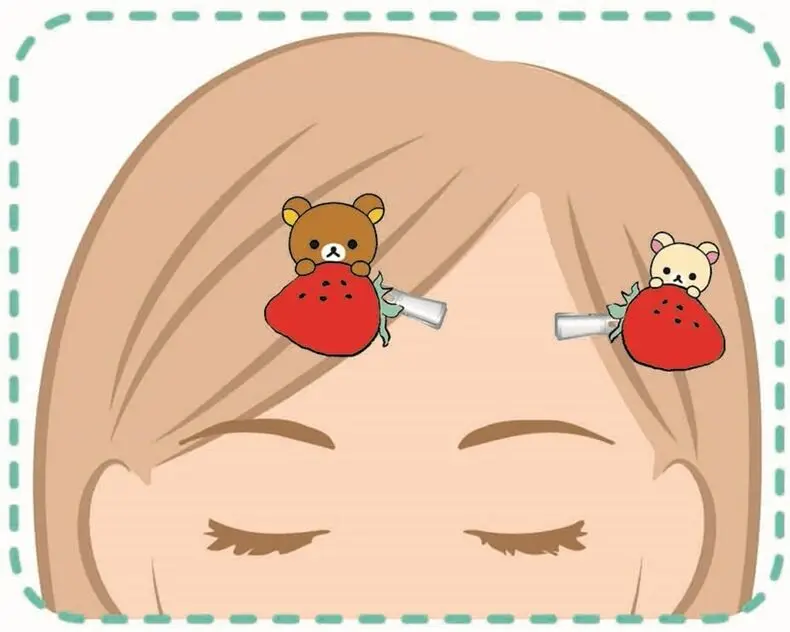 Rilakuma Korilakkuma Bear Strawberry Hair Clip 2 Pieces Set Hair Barrette Clips Hairclip Hairpin Women Girls Kawaii Headwear