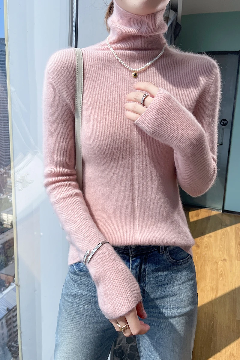 Fall/Winter new 100% Merino wool cashmere sweater Women's turtleneck pullover warm bottom knit shirt top