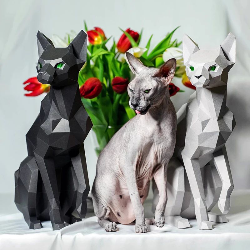 Sphynx Cat Pet Animal Paper Model Home Decor Room Ornament Desk Decoration Origami 3D Papercraft DIY Hand Made Puzzles Toys