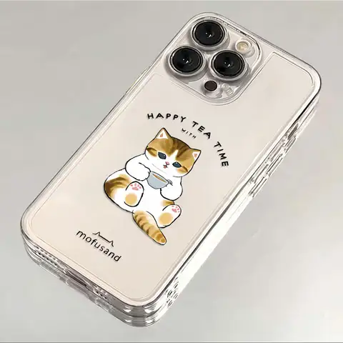 귀여운 M-Mofusands 고양이 폰 케이스 (아이폰 16 15 14 13 12 11 미니 프로 맥스 X XR XS맥스 6S 6 7 8 플러스 SE20 투명 커버)