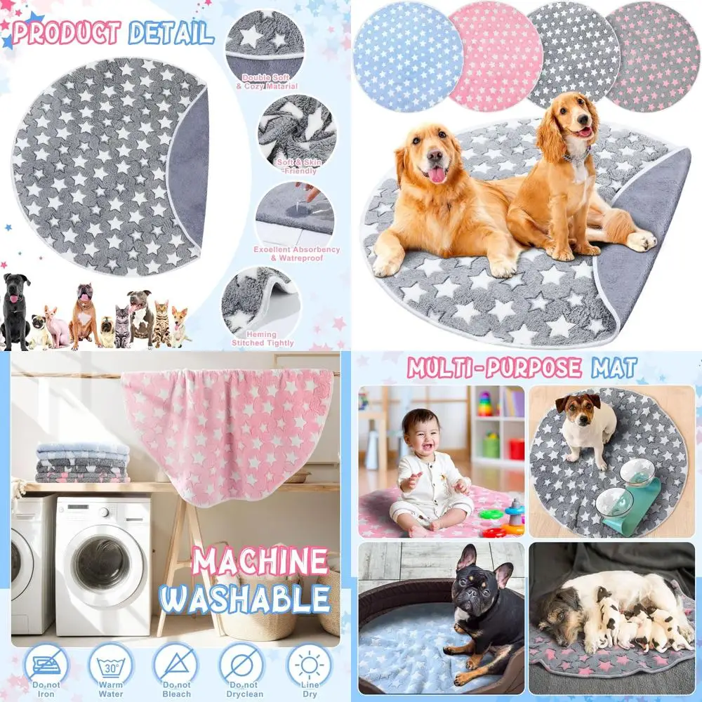 

Large Star Pattern Washable Round Dog Training Pads, Waterproof Puppy Mats, Reusable Non-Slip Pet Bed Mats for Crates & Kennels