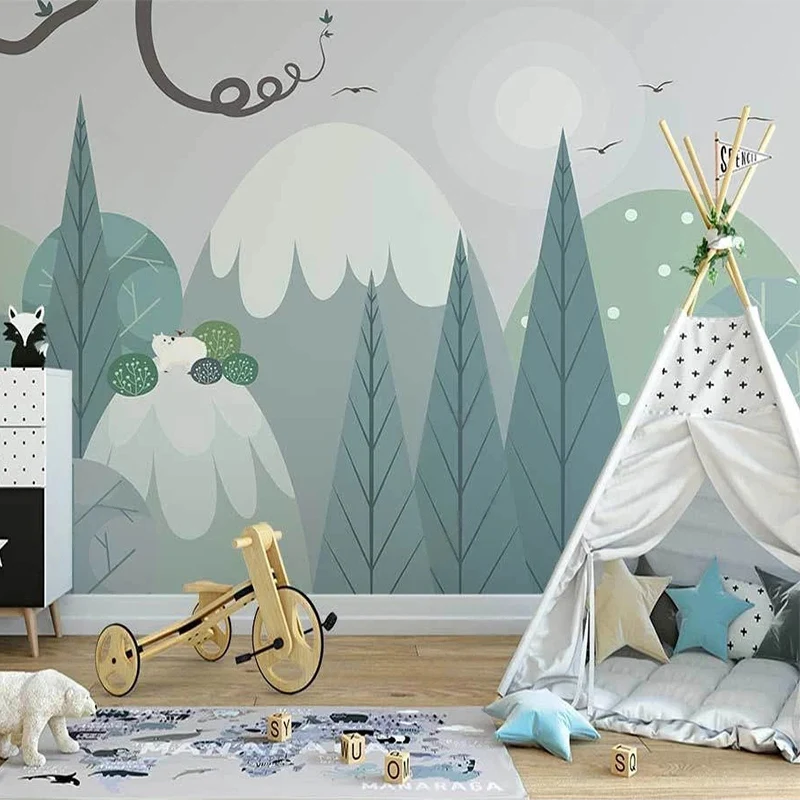 

Custom 3D Wall Mural Hand Painted Woods Valley Cartoon Bear Wallpaper Children's Room Background Wall Decor Papel De Parede 3 D