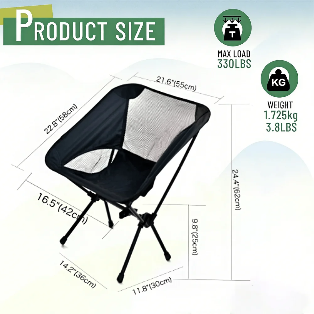 

Chair, Lightweight Portable Essential Folding Camping Chair With Breathable Mesh, Sturdy With XFrame, Foldable With Carry Bag,Q
