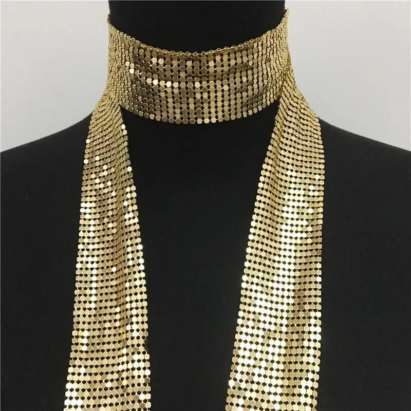 Fashion Metal Sequins Scarf Necklace Accessories Long Neck Stitching Alloy Collars With A Wide Range Of Clothing Collocation