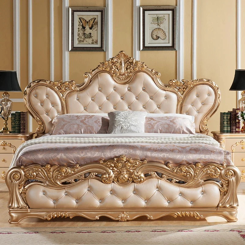 

Multifunctional Designer Bed Frames European Luxury Villa Headboard Full Size Bed Wood Glamorous Cama De Casal Nordic Furniture