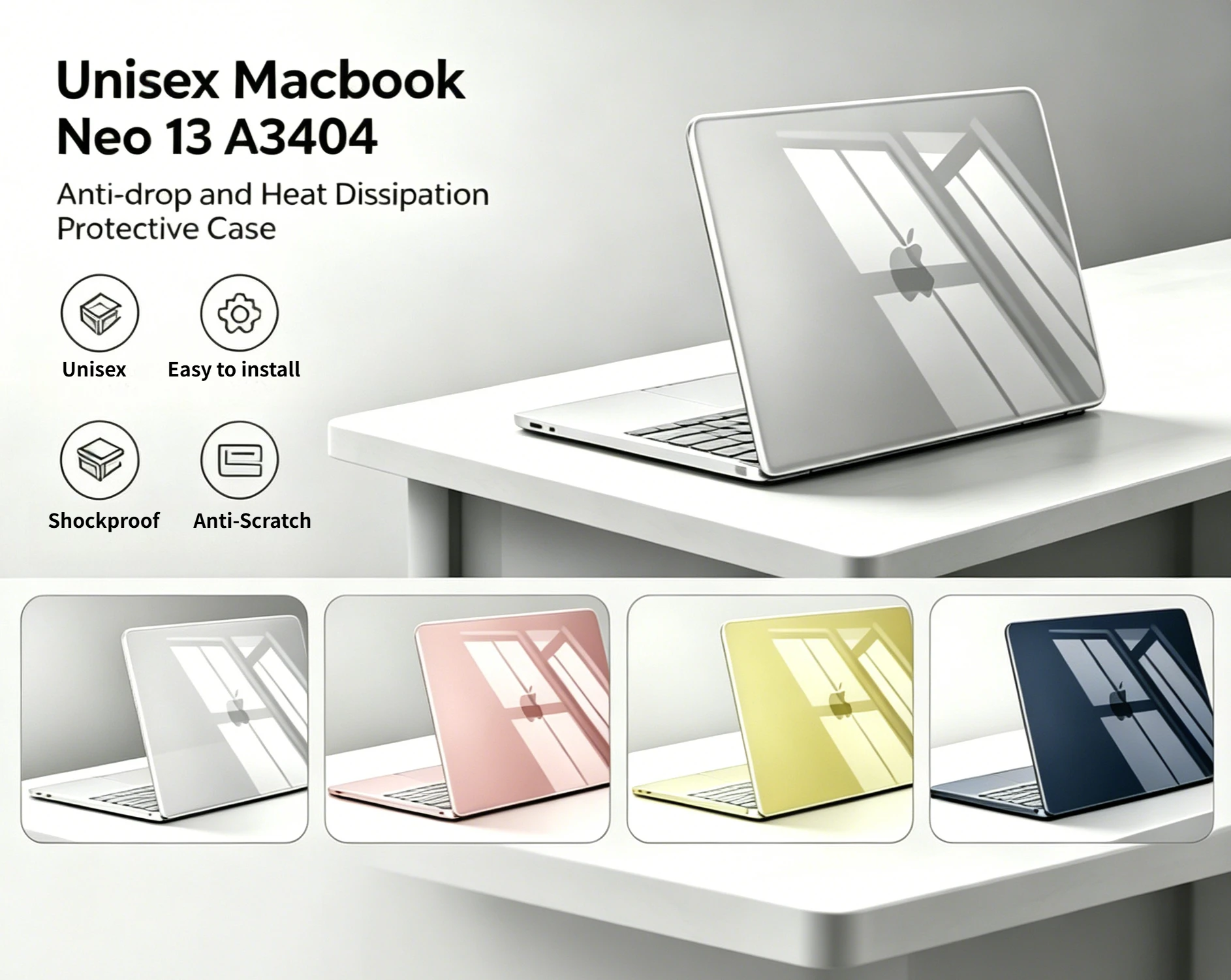 

Ultra-Thin Hrad Clear Transparent PC Laptop Case for Apple Macbook Neo 13 A3404 Keyboard Screen Anti-Scratch Protective Cover