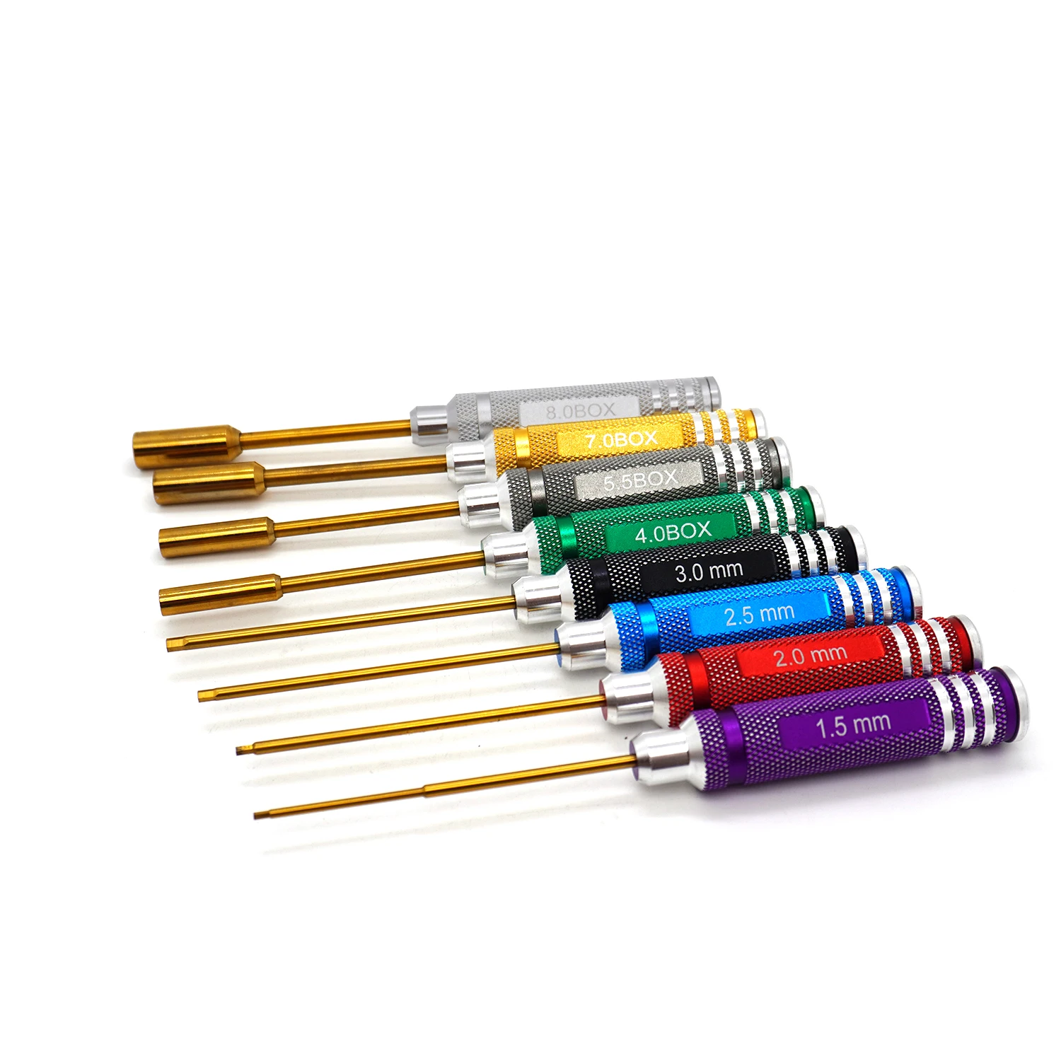 8-teiliges Werkzeugset 1,5–3,0 mm Sechskantschraubendreher 4,0–8,0 mm Mutterschlüssel für RC-Car Tamiya HPI HSP Traxxas Losi Axial Kyosho Modellteile