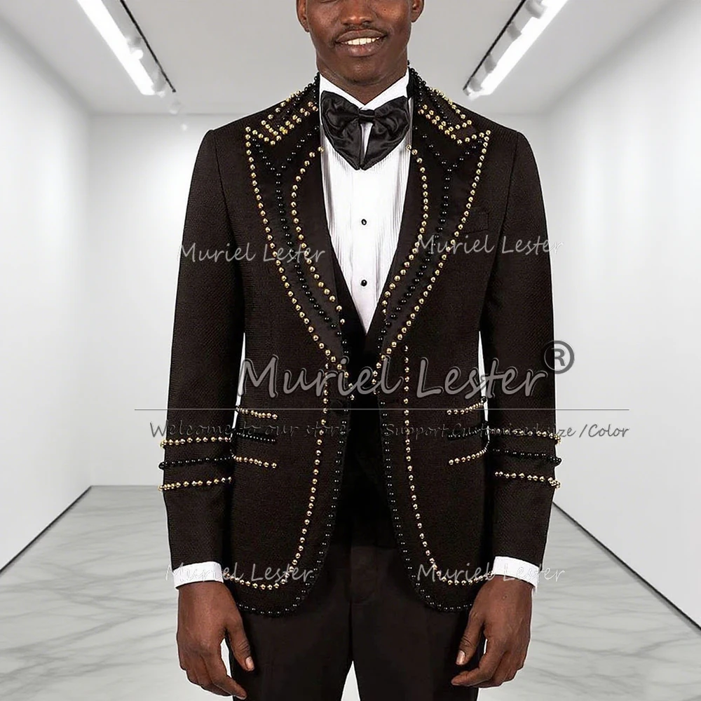 

Роскошные мужские костюмы с золотым/жемчугом для свадьбы, индивидуальные комплекты из 2 предметов, костюм Homme, однобортные смокинги для жениха, пиджаки для выпускного вечера