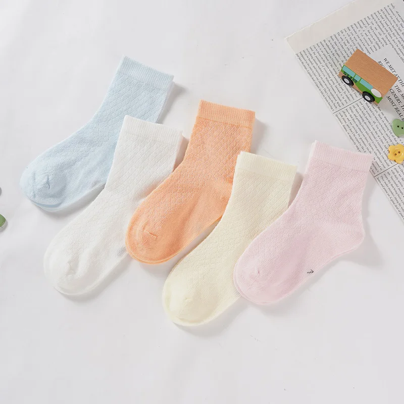 

5 Pairs Of Combed Cotton Solid Color Mid-Tube Casual Student Socks For Girls Candy Color Breathable Sweat-Absorbent Mesh Socks