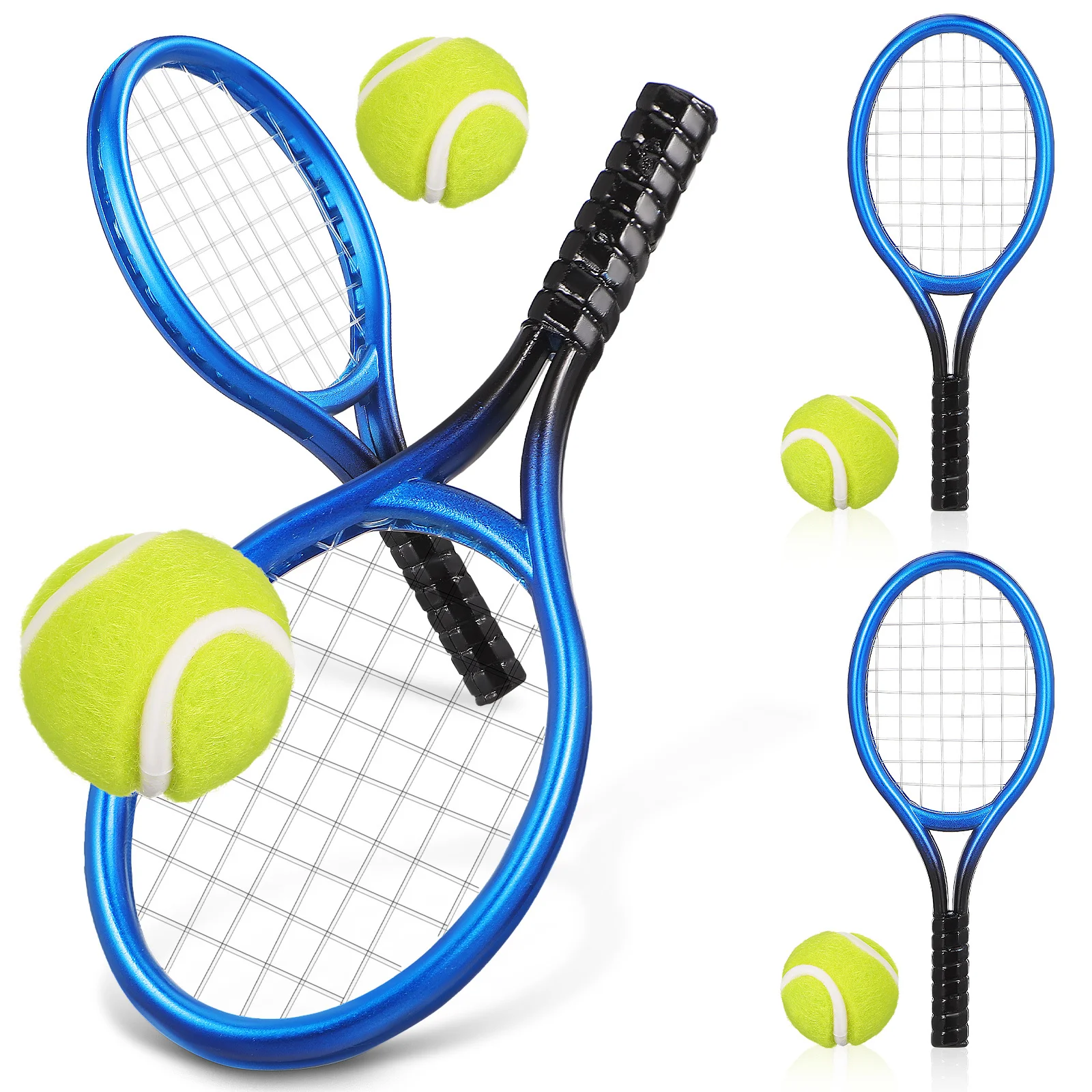 

4Sets Mini Tennis Rackets Balls Miniature Tennis Set Keychain Sports Accessories Portable Gifts Mini Decor