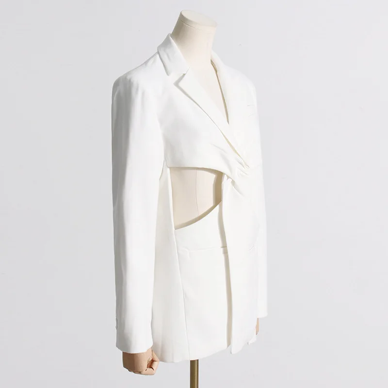 مزاجه ركاب دعوى المرأة الخريف موضة جديدة جوفاء الخصر تصميم البدلة سترة TRAF المرأة الصيف ملابس خارجية مكتب #4