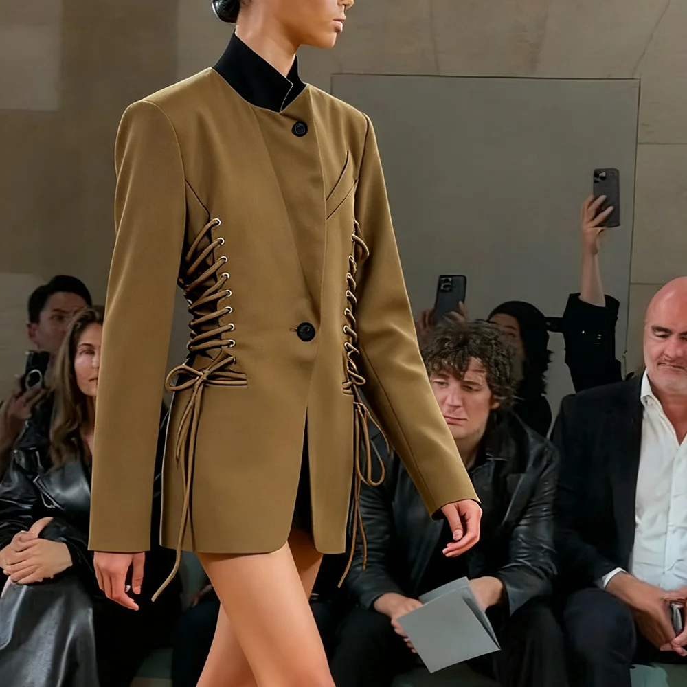 VGH الصلبة مكتب مزاجه السترة للنساء الوقوف طوق كم طويل تقسم الدانتيل يصل التخسيس الحد الأدنى الستر أنثى جديد #2