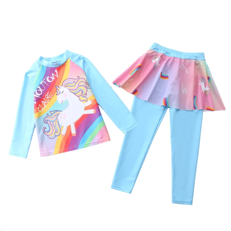 Swimsuit Girl Long Sleeves Modest Children Swimming Suit Sun UV Protection Beachwear Kids Mermaid Swimwear for Girls 4-11 Years