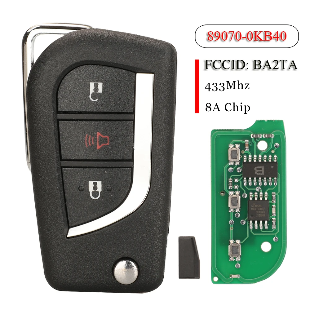 Jingyuqin BA2TA Smart Remote Autoschlüssel 433MHz 8A für Toyota Vios Hilux RAV4 Yaris 2015+ Schlüsselanhänger 89070-0KB40 TOKAI RIKA H1-3689 TOY48