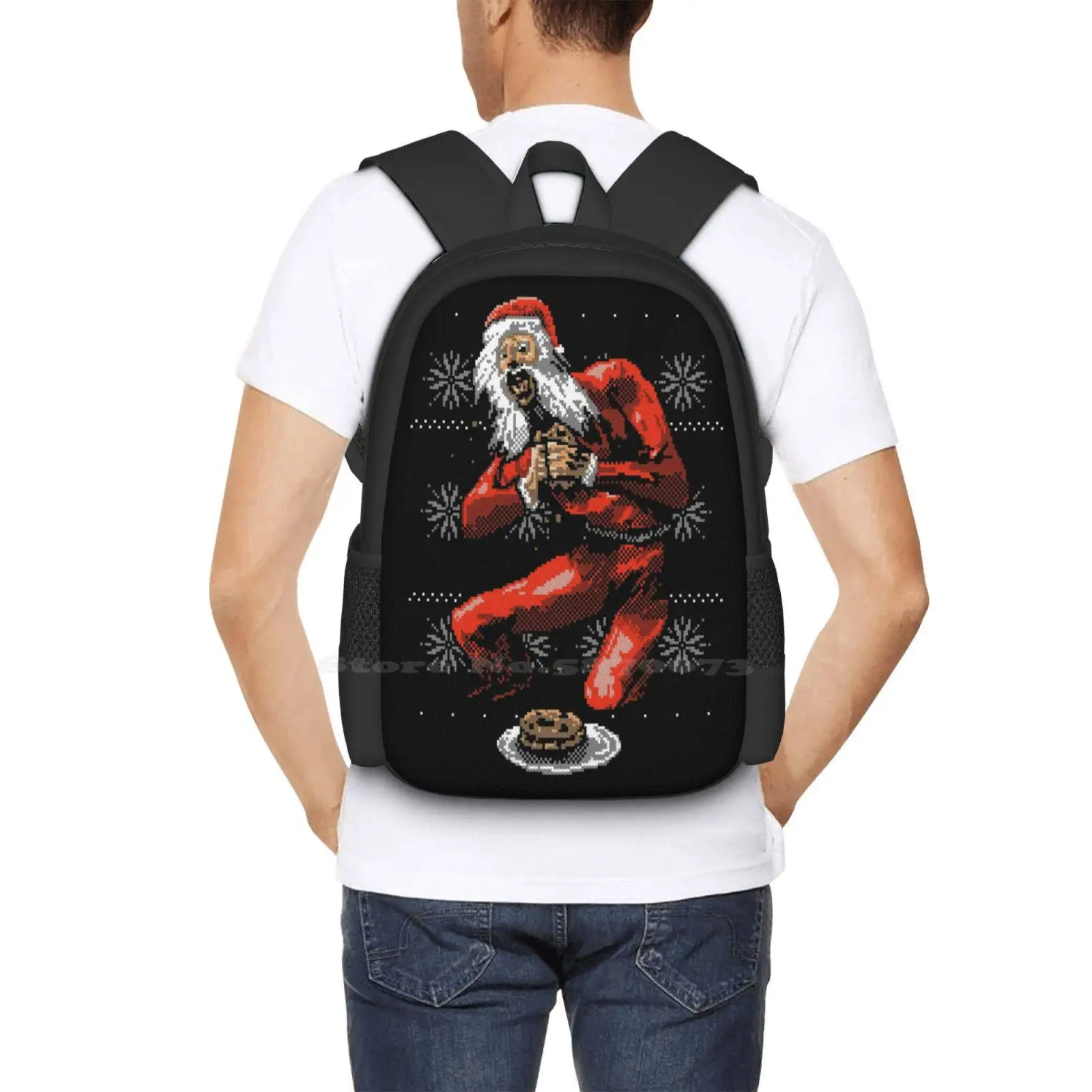 Santa Devouring His Cookies Pattern Design Laptop Travel School Bags Christmas Santa Holidays Ugly Sweater Saturn Mythology