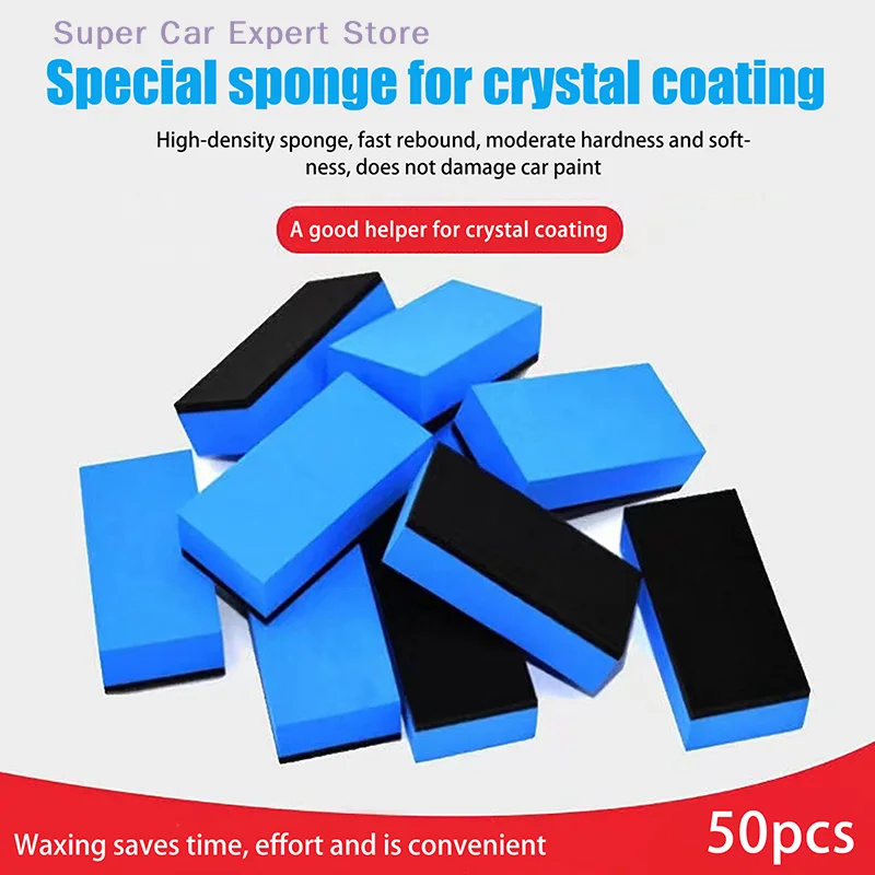 50Pcs Blue Square Sponge And Cloth Cleaning Accessory Car Coating Sponge Applicator Glass Wax Coat Sponges