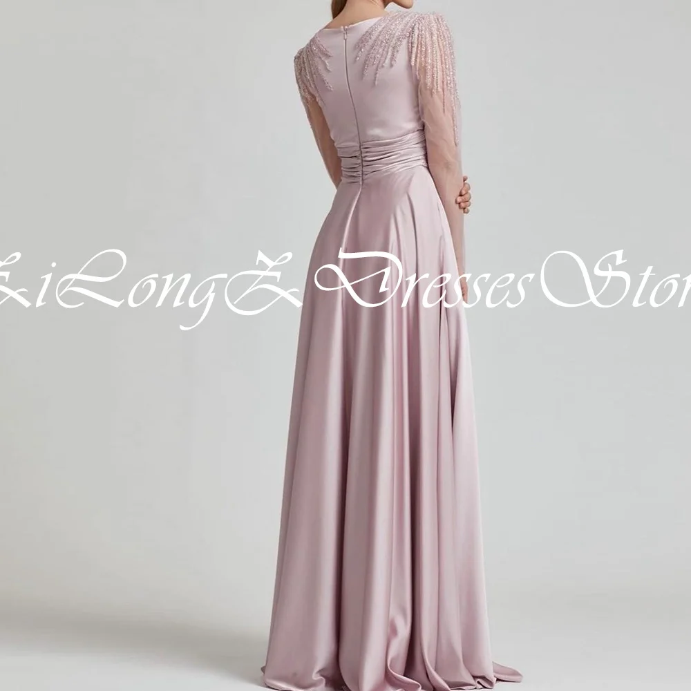 Saudi Arabia Long Beaded Evening Gowns Sashes Pleats Sweep Train V-Neck Straight Elegant Party Dresses Woman 2024 Zipper Back