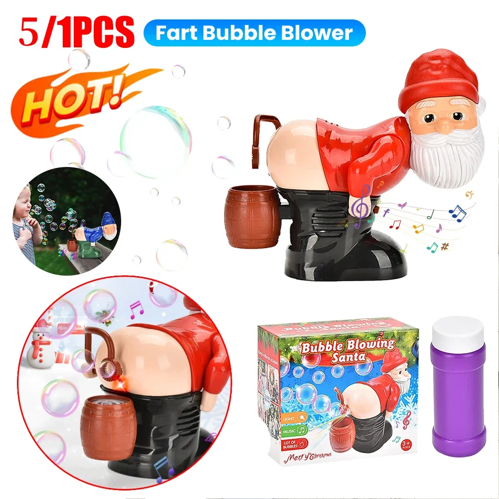 Natal papai noel máquina de bolhas com música & luz peido sabão bolha brinquedo elétrico santa bunda bolha soprador natal crianças presente
