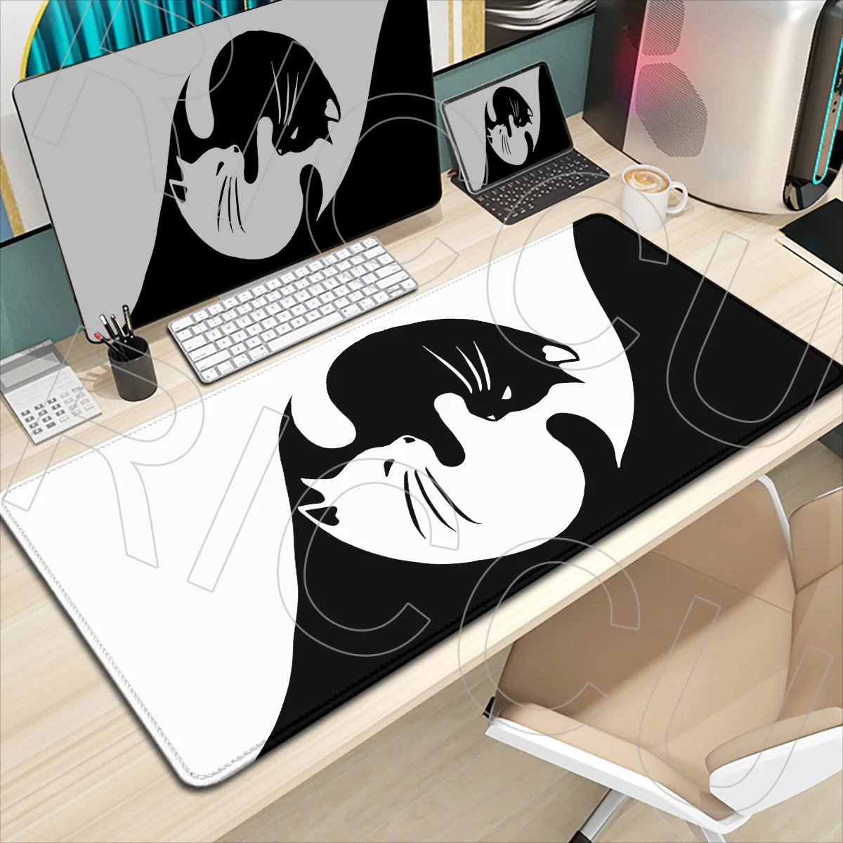 

HD printing Black and White Cat Cute Mouse Pad Rug Large Kawaii Desk Mat Laptop Office XXL Gamer Keyboard Gaming PC Accessories