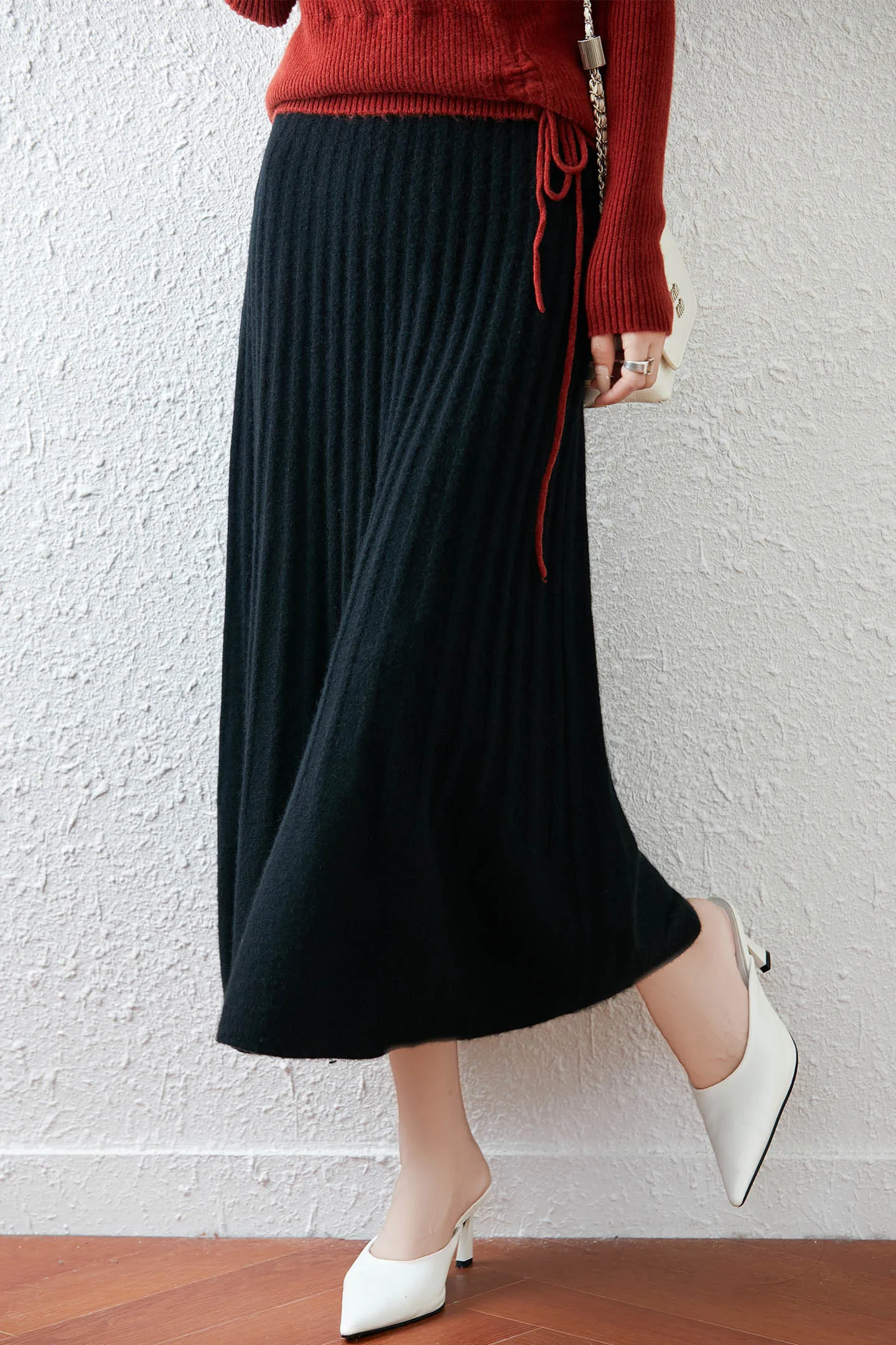 Élégant automne hiver femme jupe de luxe femme 100% laine mérinos tricots nouvelle mode dames vêtements bas solide tenue décontractée