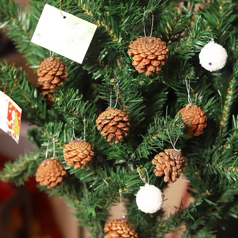 Mini conos de pino bonitos, accesorios utillería para fotos, decoración navideña de 4cm, adornos colgantes para árbol, decoración para fiesta de Navidad, piña, 6 uds.