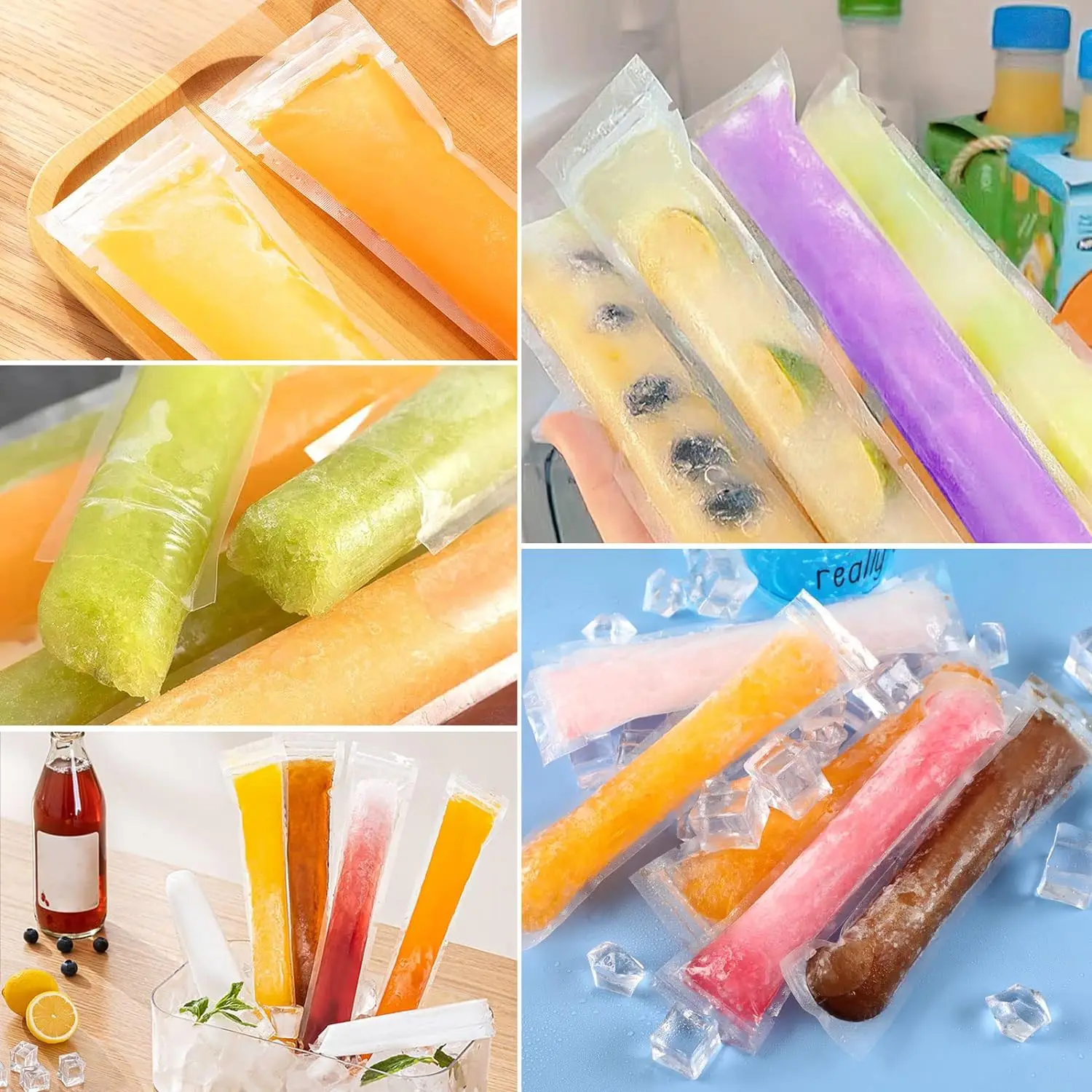 100/50Pcs Disposable Ice Pop Mold Bag Large Freeze Popsicle Sealed Bags DIY Juice Yogurt Smoothie Bag With Funnel Ice Cream Tool