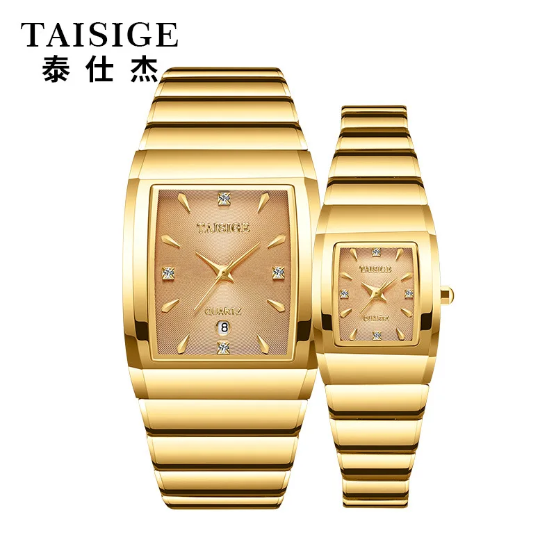 

Couple Tungsten Stainless Steel Men Women Watch Luxury High Quality Calendar Reloj Male Quartz Wristwatch Man Ladies New Clock