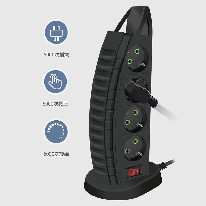 Tower Multi Power Strip Vertical EU Plug Multiple Vertical Power 4 Outlets Sockets with 1*type-C 3*USB Overload Protector Switch