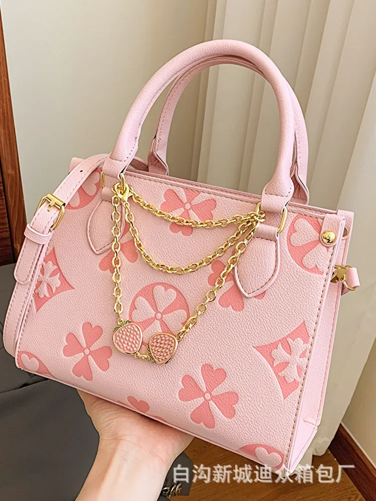 

Women's Versatile Printed Tote Bag - Retro Chain Accent, Minimalist Style, Handheld/Shoulder/Crossbody, Premium Light Luxury