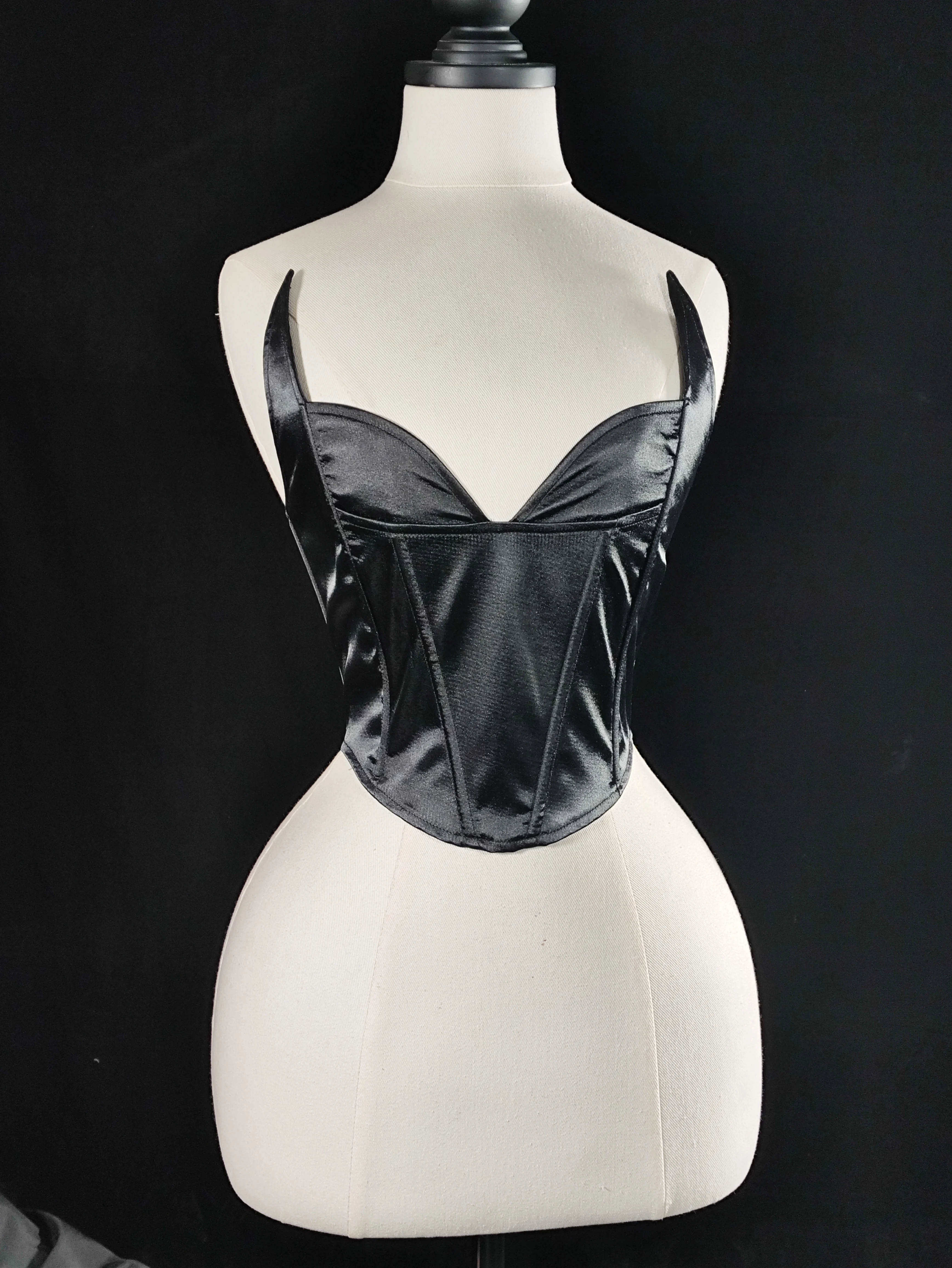 

Renaissance Bodice Plastic Bone Women Satin Overbust Corselet Plus Size Bustier XXs-6xl Solid Black Cat Short Corset Top