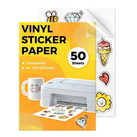 Bilashmart 10-50 Sheets A4 Size Printable Vinyl Sticker Paper 100% Transparent for Inkhet Printer Self Adhesive Sticker Label NonWaterproof