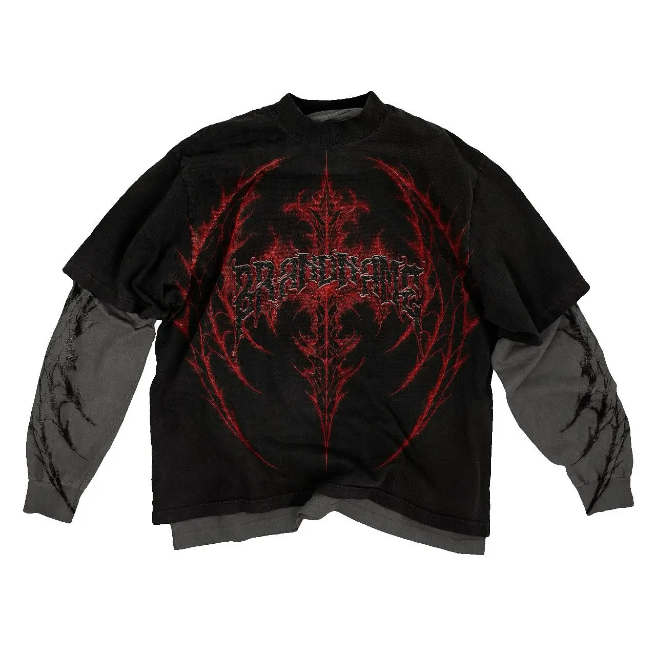 Y2K Cyber Grunge faux T-Shirt deux pièces Texture mystère écarlate gothique Streetwear unisexe haut superposé Style solitaire rebelle