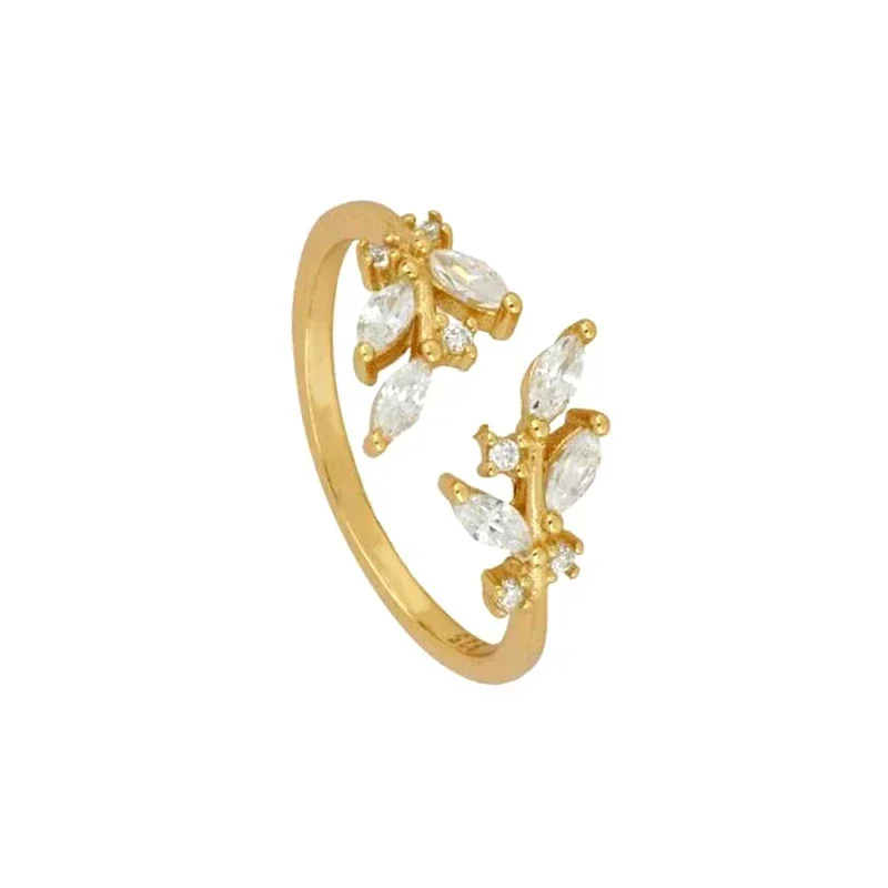 24k Gold-Plated Silver Vintage Opening Minimalist Ring Engagement Ring For Women Ladies Wedding Anniversary Party Jewelry Gift