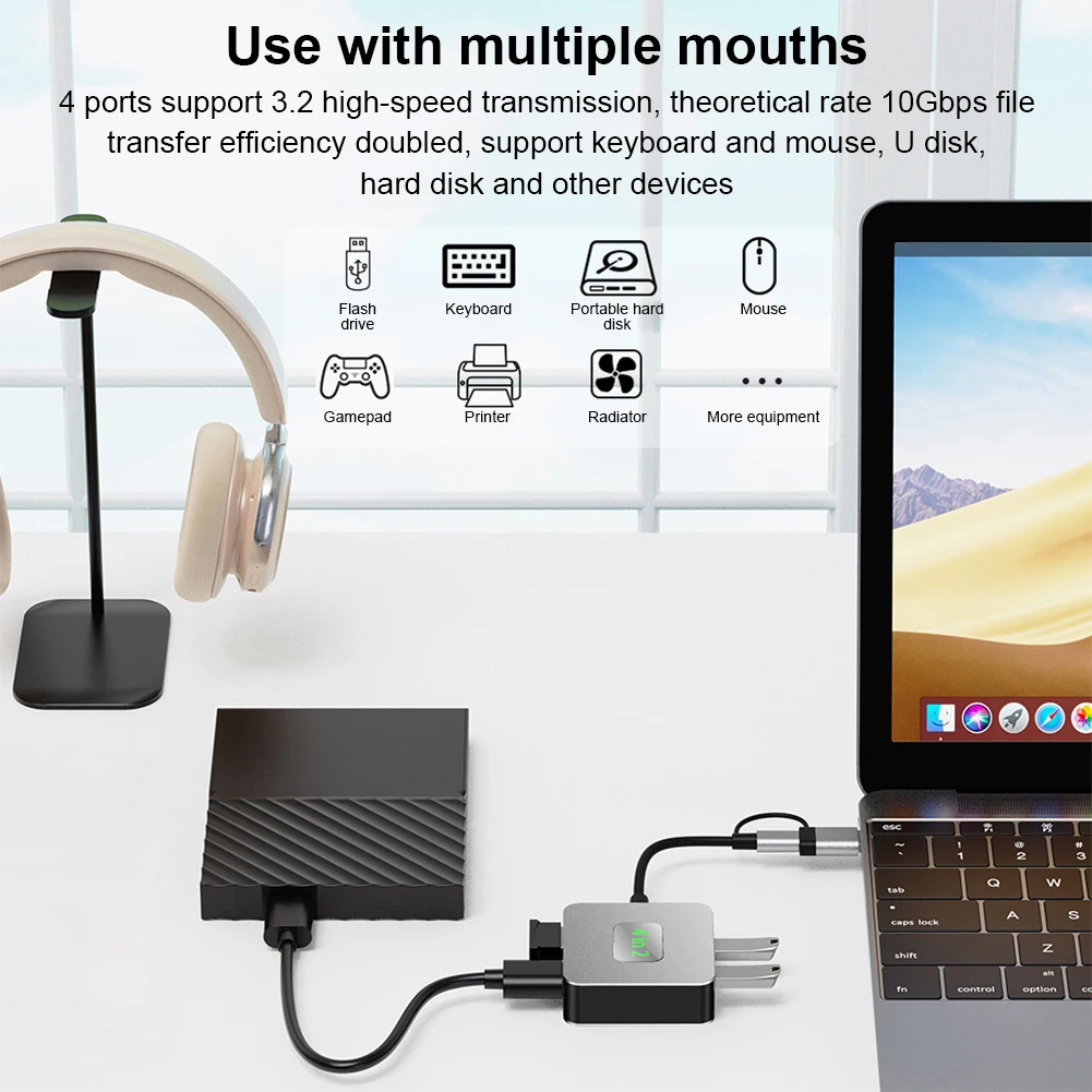 

Концентратор USB 3.2 4 в 1, концентратор USB C, корпус из алюминиевого сплава, док-станция USB C, многопортовый адаптер USB Type C, док-станция, компьютерные аксессуары