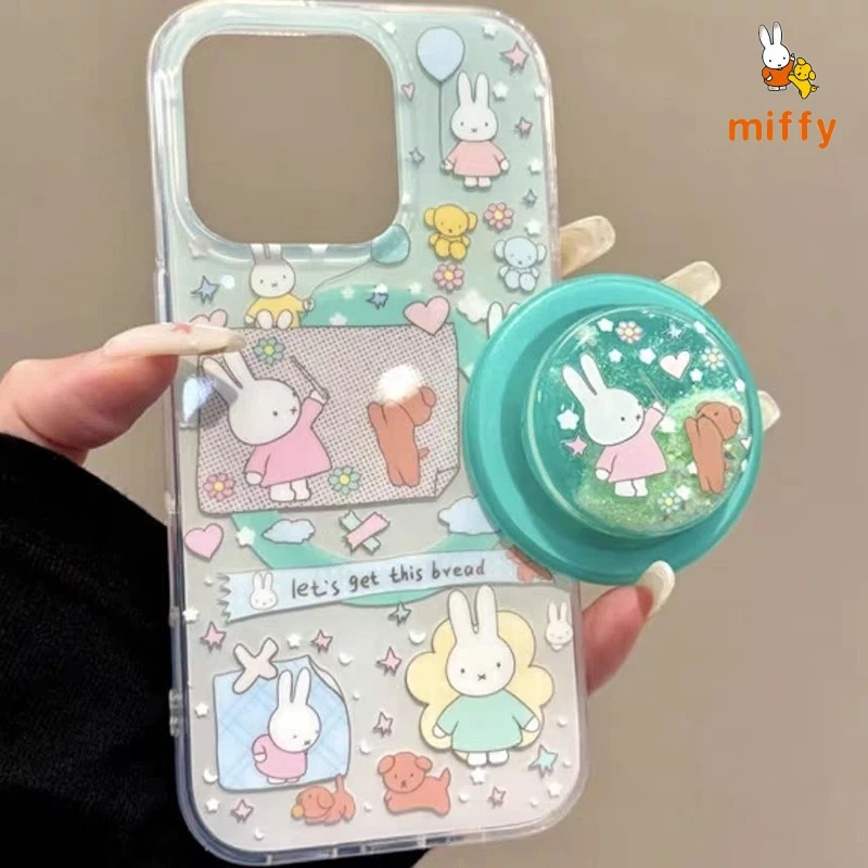 Coque de téléphone Miffy Kawaii adaptée à l'iphone 17 16 15 14, support magnétique Miffy et Snuffy, étui de téléphone Anti-chute, cadeaux pour filles