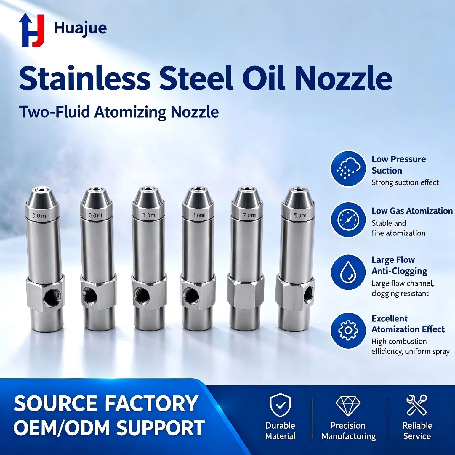 Huajue stainless steel siphon-type full-cone fuel nozzle air atomization is suitable for waste oil burners/heavy oil boilers