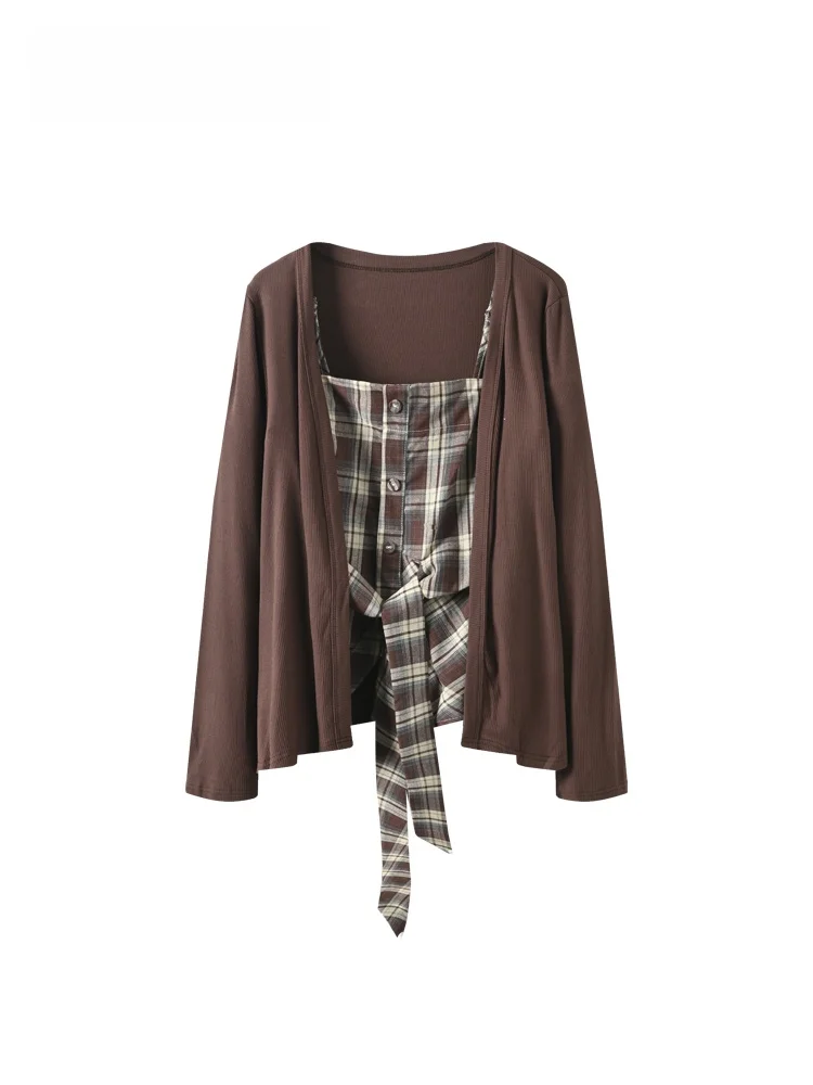 

Casual Long Sve Fraance Sle Set for plus Size Women Autumn Faion Cardigan And Tank Top Two Piece Set Universal Fit