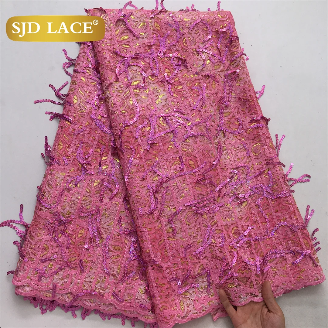 SJD LACE Nigerian Sequins Lace Fabric 2024 Newest Guipure Cord African Water Soluble Lace For Sewing Women Wedding Dresses A4093