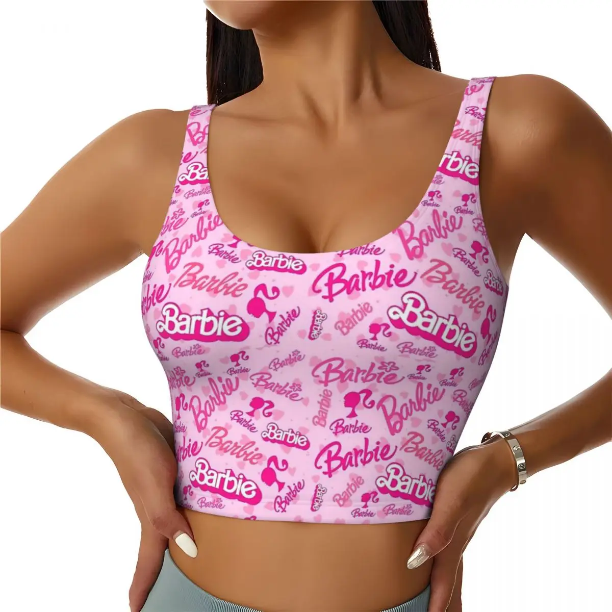 Custom High Impact Cute Barbie Sports Bra Women Gym Workout Yoga Crop Top