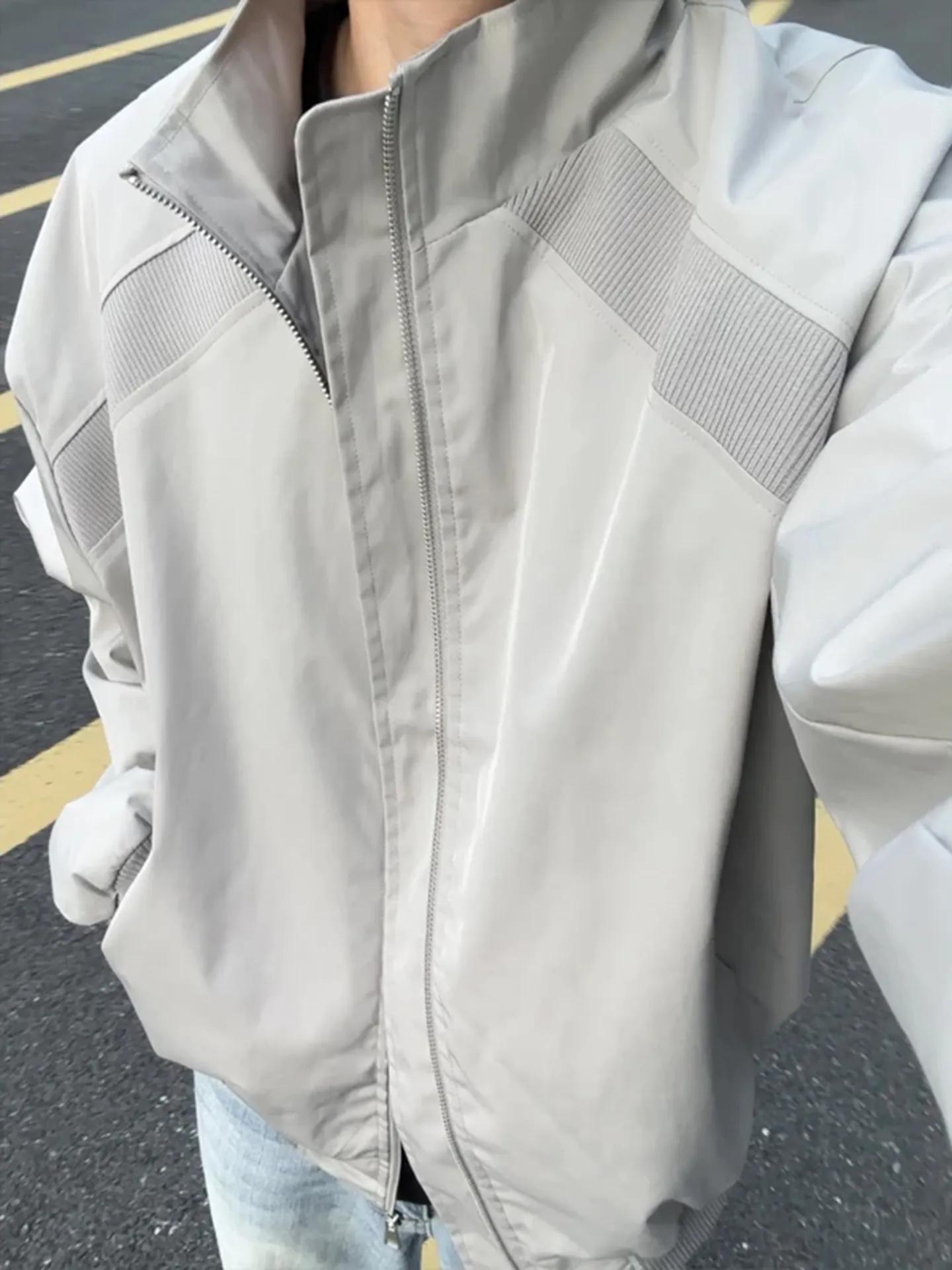 American Style Bomber Jacket Men's Autumn 2026 Structure Patchwork Stand Collar Baseball Uniform Outerwear Three-Proof Jacket