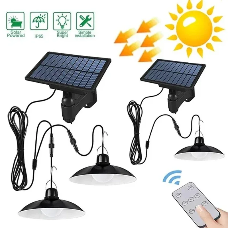 Split Solar Pendant Lamp Outdoor Indoor IP65 Waterproof LED Light with Remote Control Camping Garden Courtyard Linear Lighting