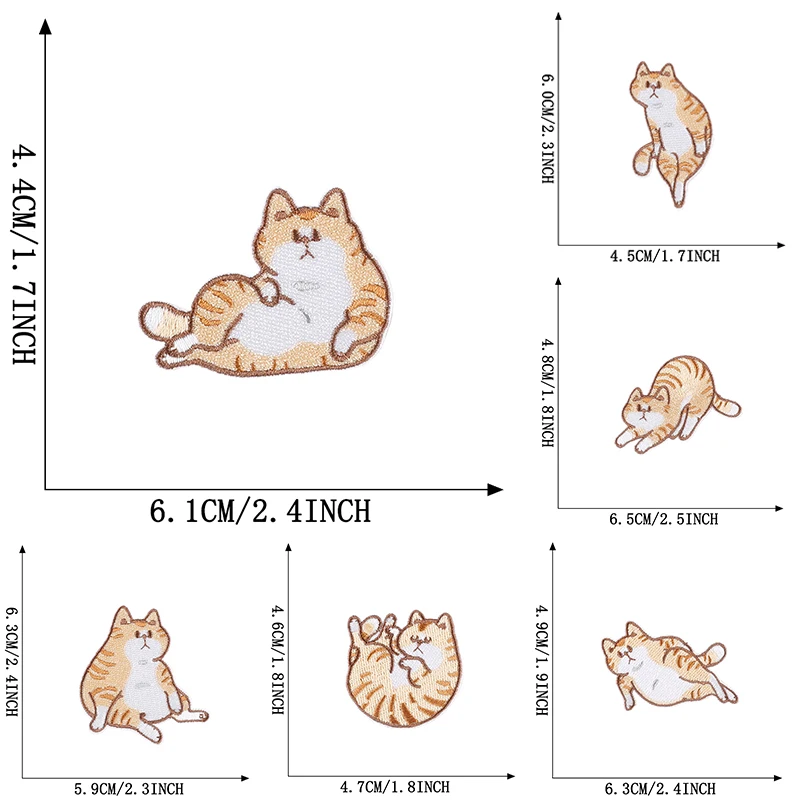 6 Stück Katzen süßer Anime mit Aufnäher zum Aufbügeln für Kleidung, bestickte Aufkleber, Packung mit großen Mengen, Kinder-Nährucksack, Mochila, DIY-Jacke – Detail 2