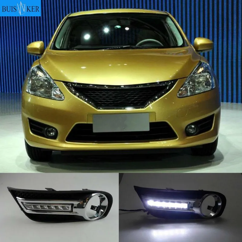 

1 Pair LED Daytime Running Light Lamp DRL Fog Lamp Cover Fits For Nissan Tiida 2011 2012 2013 2014 2015 of 12V Car Auto